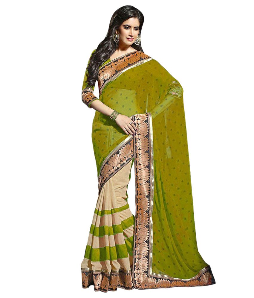 Geeta Fashions Green Pure Georgette Saree - Buy Geeta Fashions Green ...