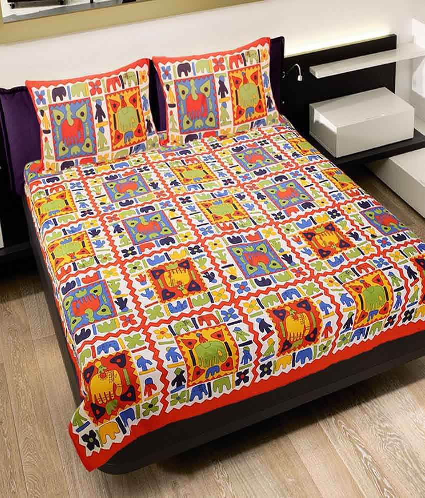     			UniqChoice 100% Cotton Rajasthani Traditional Printed King Size Double Bedsheet With 2 Pillow Cover