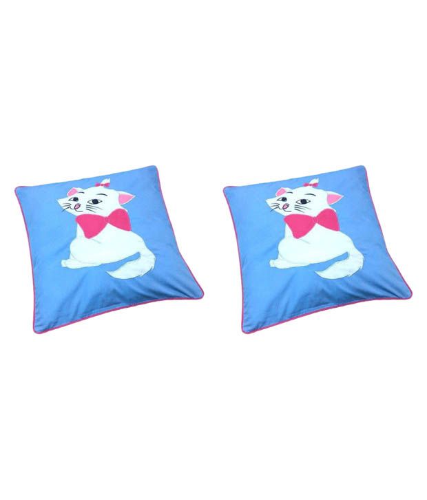     			HUGS N RUGS Set of 1 Cotton Embroidered Square Cushion Cover (40X40)cm - Blue