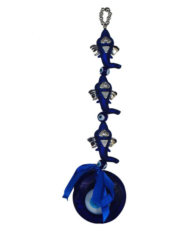     			PG Handicrafts Blue Glass Evil Eye Hanging With Three Ganeshjis
