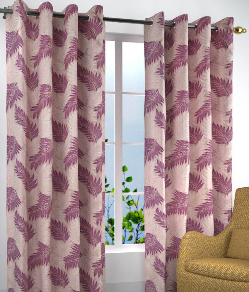     			Homefab India Set of 2 Door Eyelet Curtains Floral Purple
