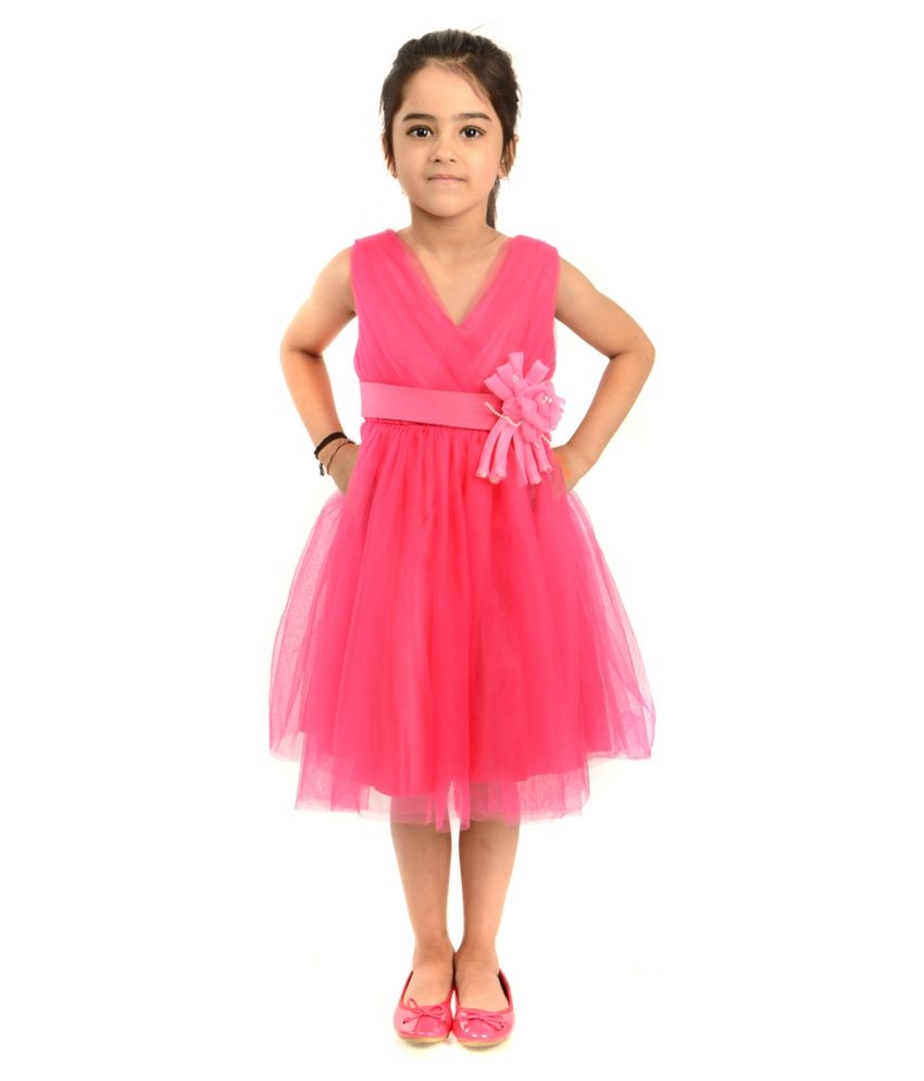 green and pink combination long frock