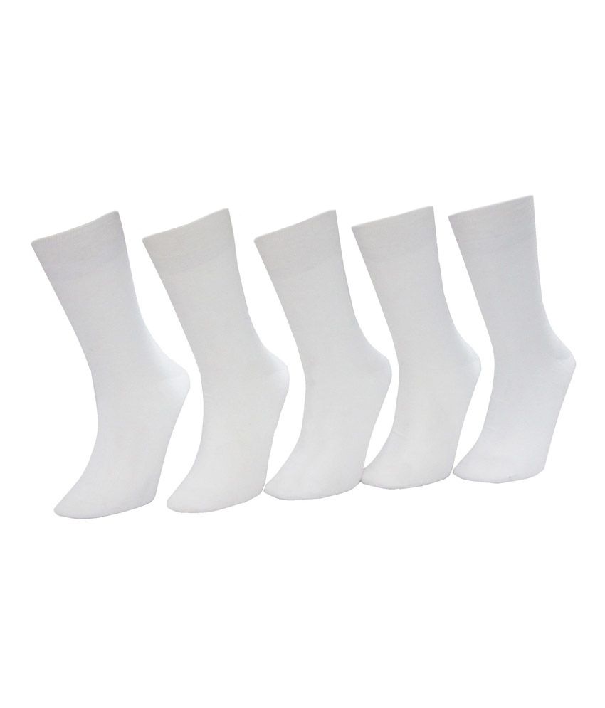    			Footprints White Formal Full Length Socks For Men Pack Of 5 Pairs