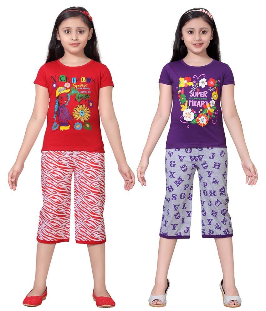     			Sini Mini Multicolour Cotton Tops And Shorts Pack Of 2