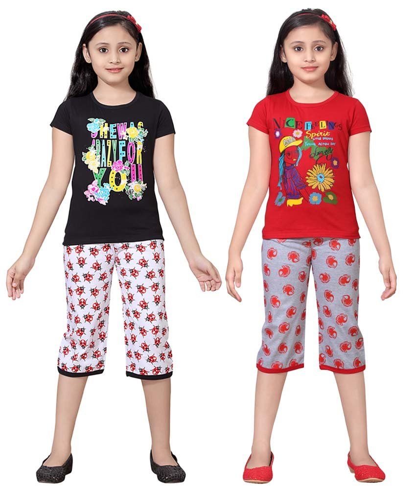     			Sini Mini Multicolour Cotton Tops And Shorts Pack Of 2