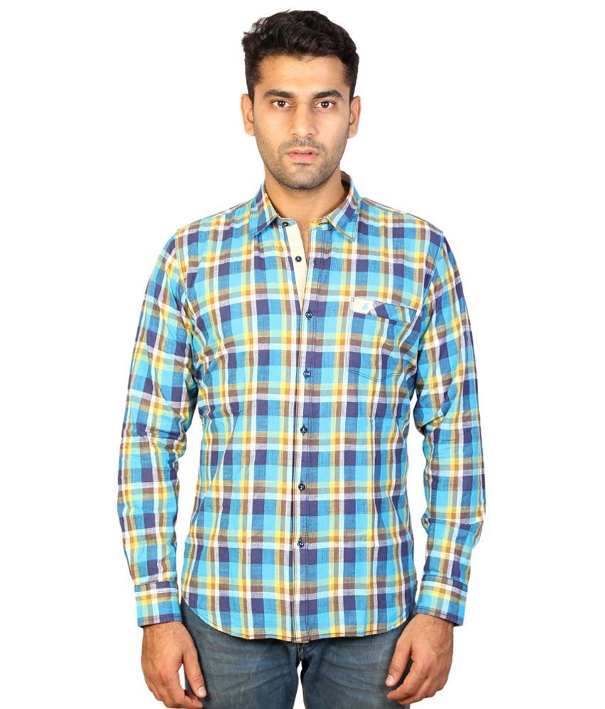 blue jeans checkered shirt