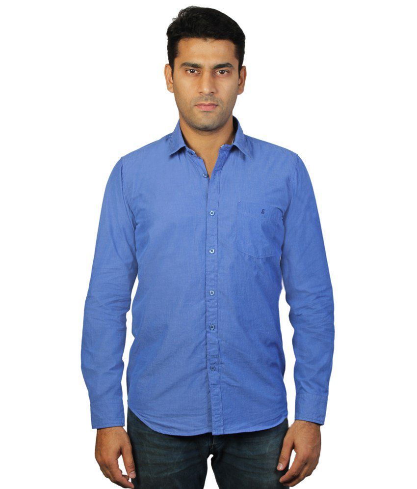 ... Jeans Blue Solid Casual Shirt Online at Low Price in India - Snapdeal