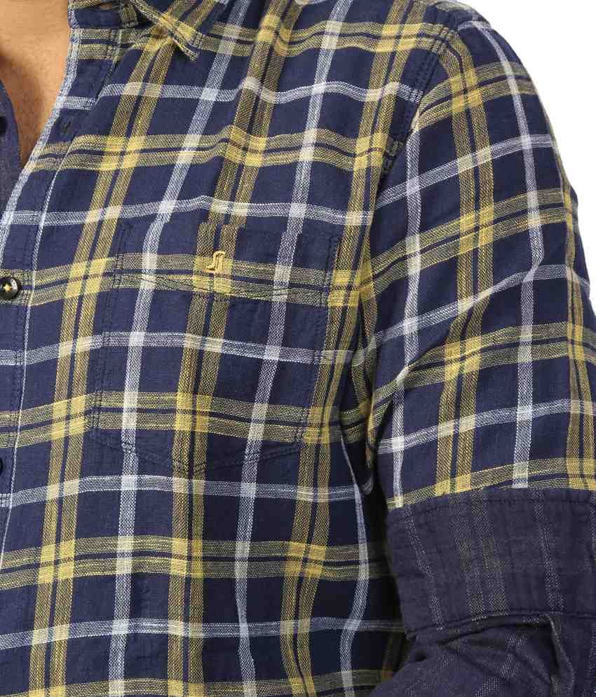 blue jeans checkered shirt