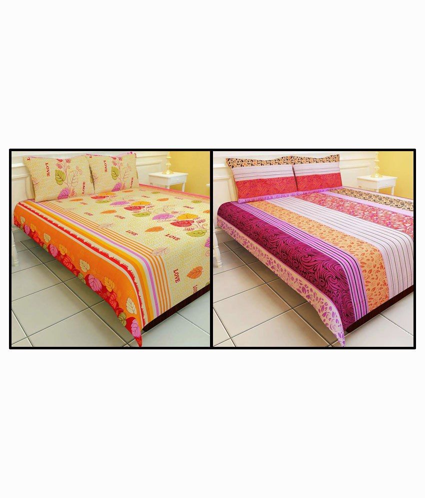 K2M2 Multicolour Polyester Double Bedsheet With 2 Pillow Covers (Buy 1