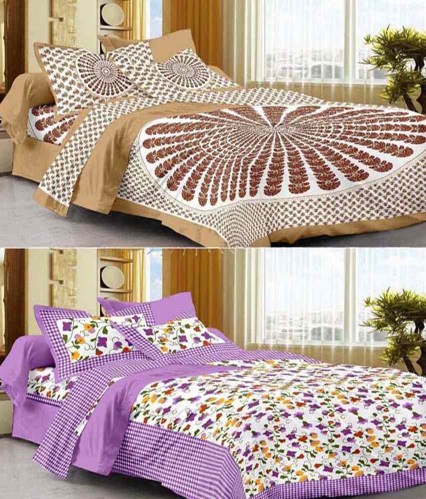     			UniqChoice Multicolor 100% Pure Cotton Printed 2 Double Bedsheet With 4 Pillow Cover