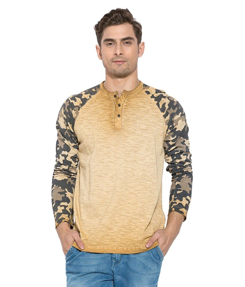 Mufti Beige Solid Henley T Shirt Buy Mufti Beige Solid Henley T Shirt