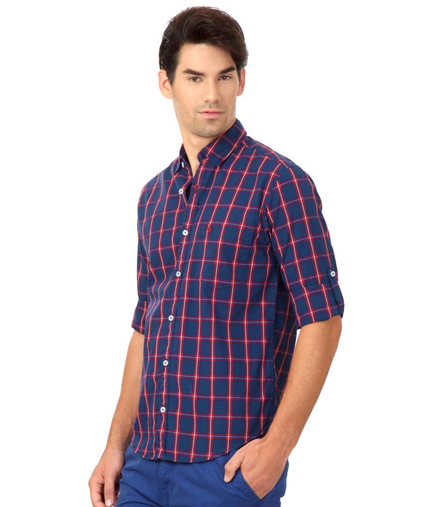 Peter England Navy Blue & Red Daily Wear Shirt - Buy Peter England Navy ...
