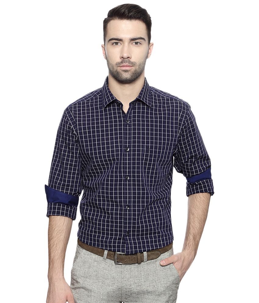 Peter England Navy Blue & White Checkered Formal Shirt - Buy Peter ...