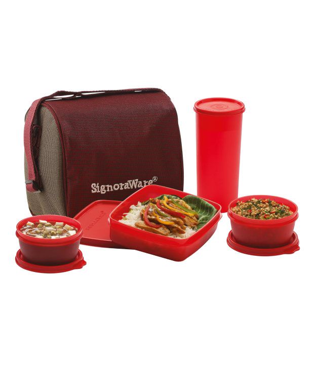 Signoraware Red Jumbo Lunch Boxes with Bag 1250 ml (Set of 4): Buy ...