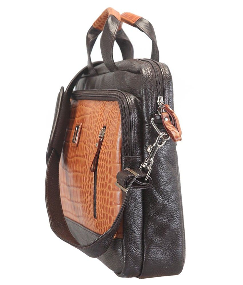 Adamis Black & Orange Leather Laptop Bag Buy Adamis Black & Orange
