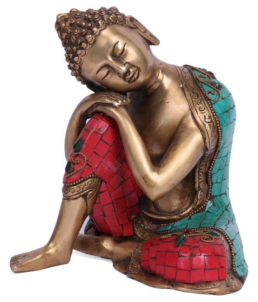 Collectible India Brass Turquoise Thinking & Resting Buddha Statue Buy
