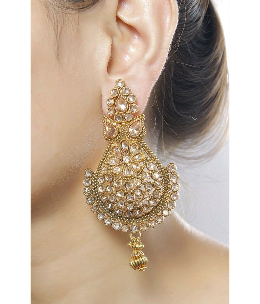 Much More Indian Traditional Gold Plated Peach Color Polki Earring Much More Indian Traditional Gold Plated Peach Color Polki Earring