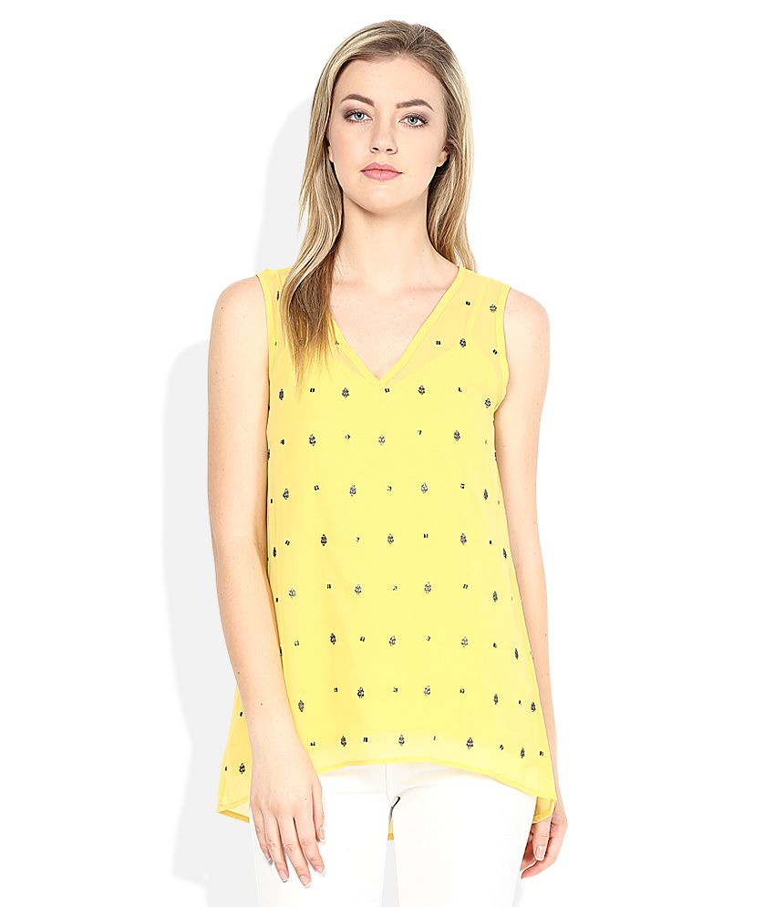 109 F Yellow V Neck Top - Buy 109 F Yellow V Neck Top Online at Best ...