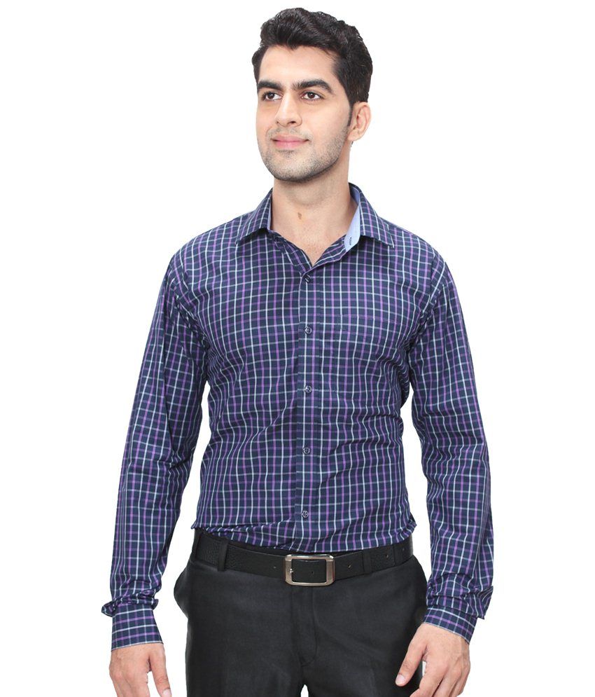 navy blue check shirt formal