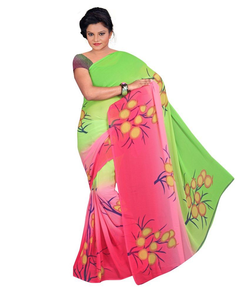 Mansi Fashion Green Chiffon Saree Buy Mansi Fashion Green Chiffon