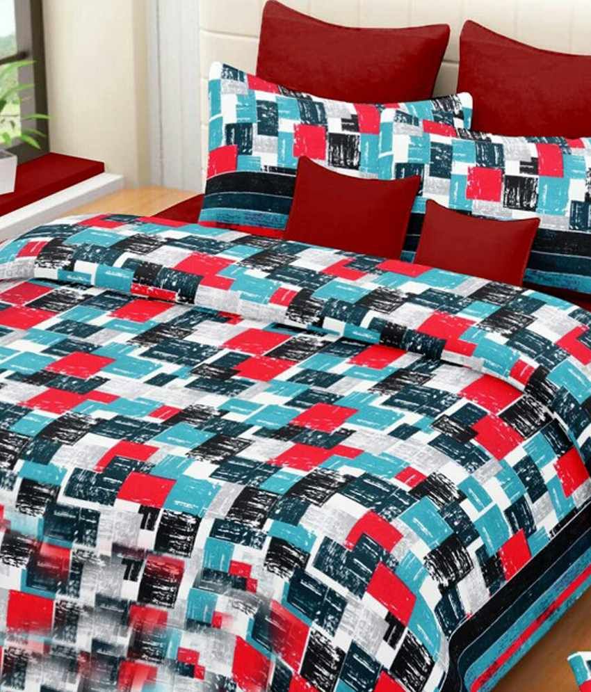 Mark Home Olivia Collection Blue & Red Double Bedsheet with 2 Pillow