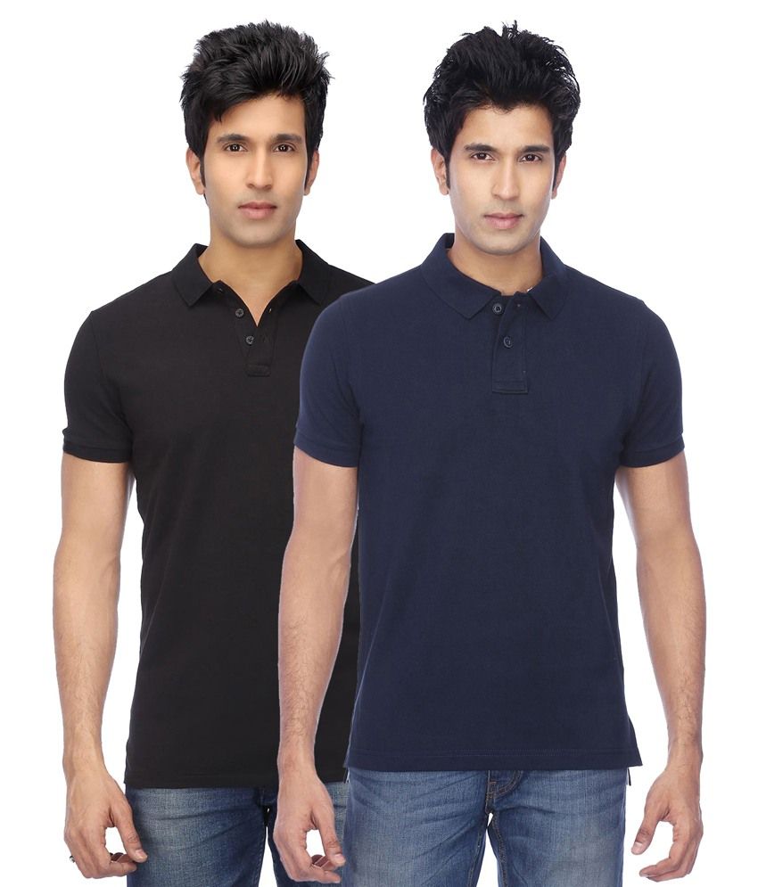     			Concepts Black and Blue Half Sleeves Basics Polo T-Shirts - Pack of 2