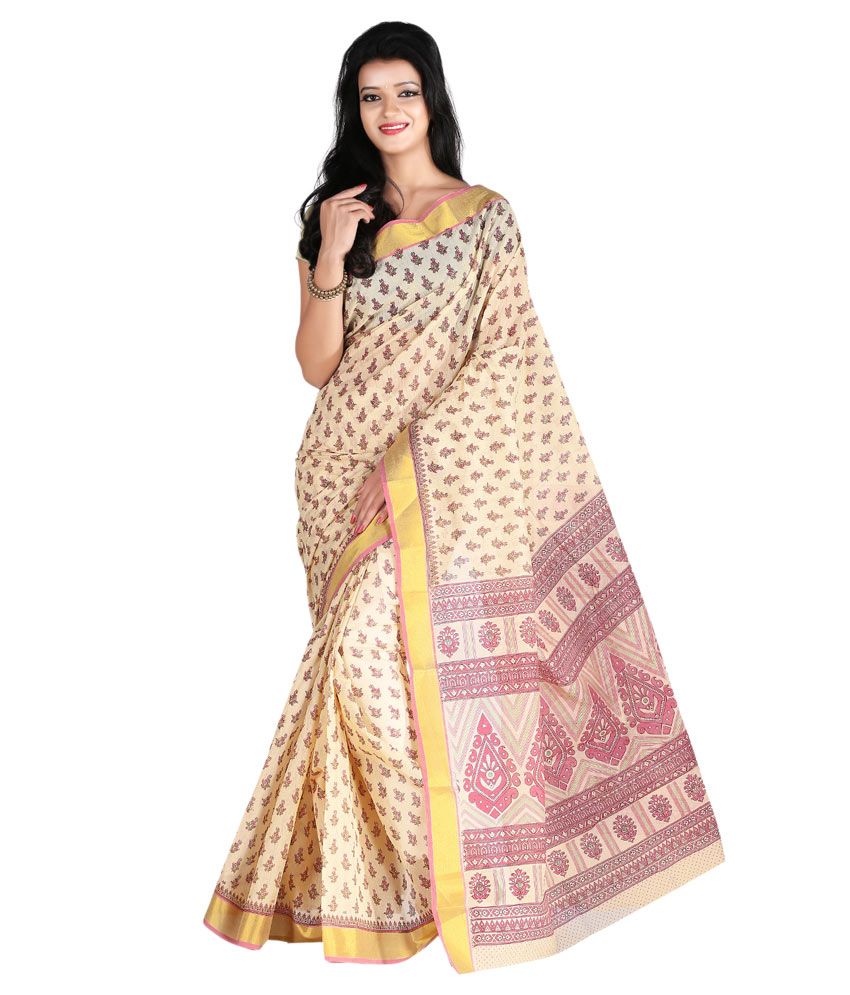 Roopkala Silks And Sarees Pink and Beige Cotton Saree Buy Roopkala