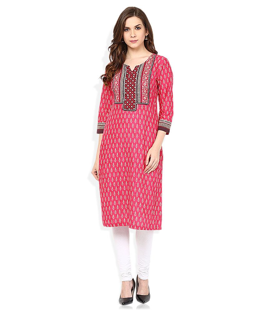 pink kurti with white pants