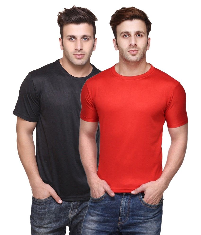     			Funky Guys Black And Red Polyster Slim Fit Round Neck T-Shirt ( Pack of 2 )