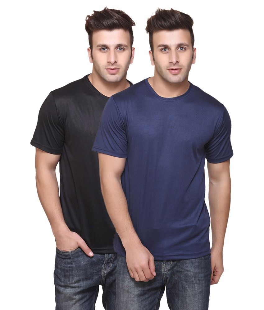     			Funky Guys Blue and Black Cotton Blend Polo T-shirt