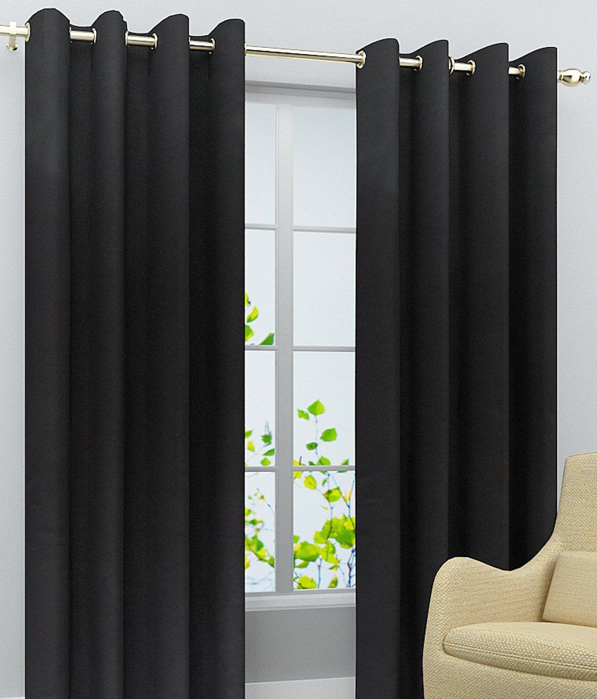     			Homefab India Plain Semi-Transparent Eyelet Window Curtain 5ft (Pack of 2) - Black