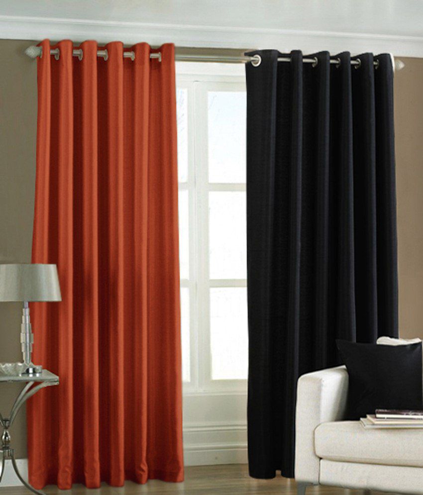     			Homefab India Plain Semi-Transparent Eyelet Door Curtain 6ft (Pack of 2) - Brown