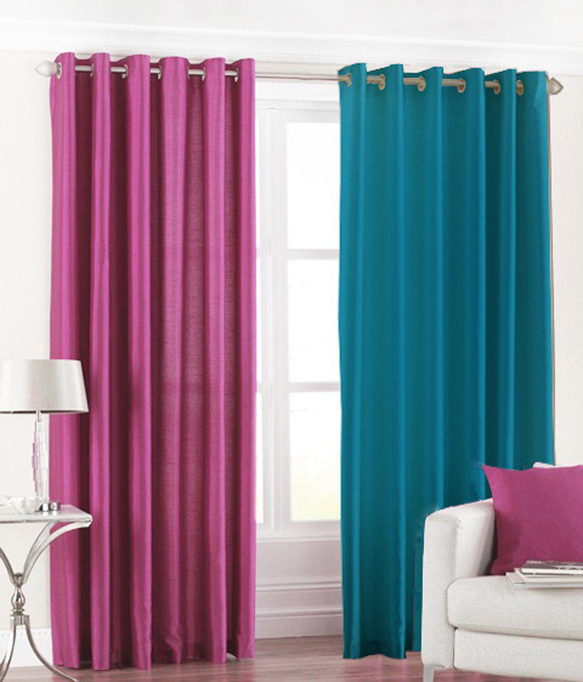     			Homefab India Plain Semi-Transparent Eyelet Long Door Curtain 8ft (Pack of 2) - Multicolor