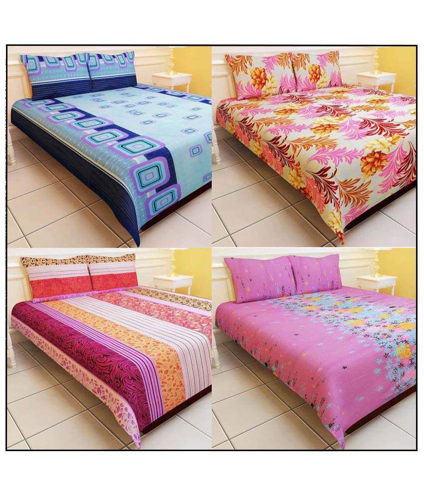     			K2m2 Combo Of 4 Floral Polyester Double Bed Sheets With 8 Pillow Covers