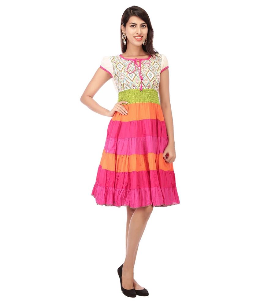 Multicolour Cotton Partywear Dress 