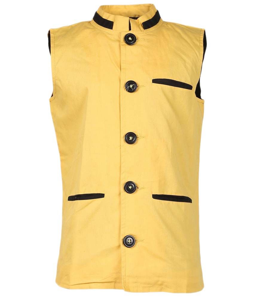     			Cool Quotient Yellow Cotton Nehru Jacket