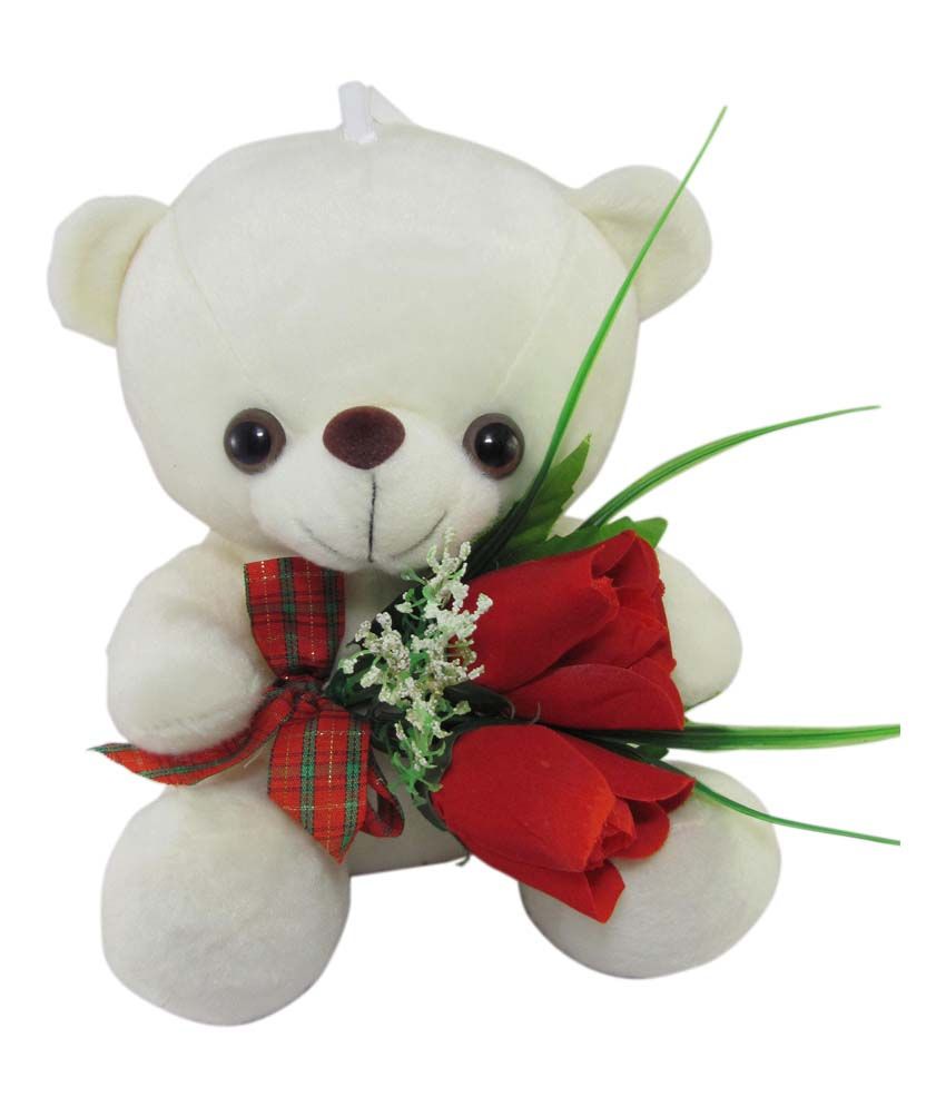     			Tickles Charming Teddy with Rose Stuffed Soft Plush Animal Toy for Kids (Size: 21 cm Color: White)