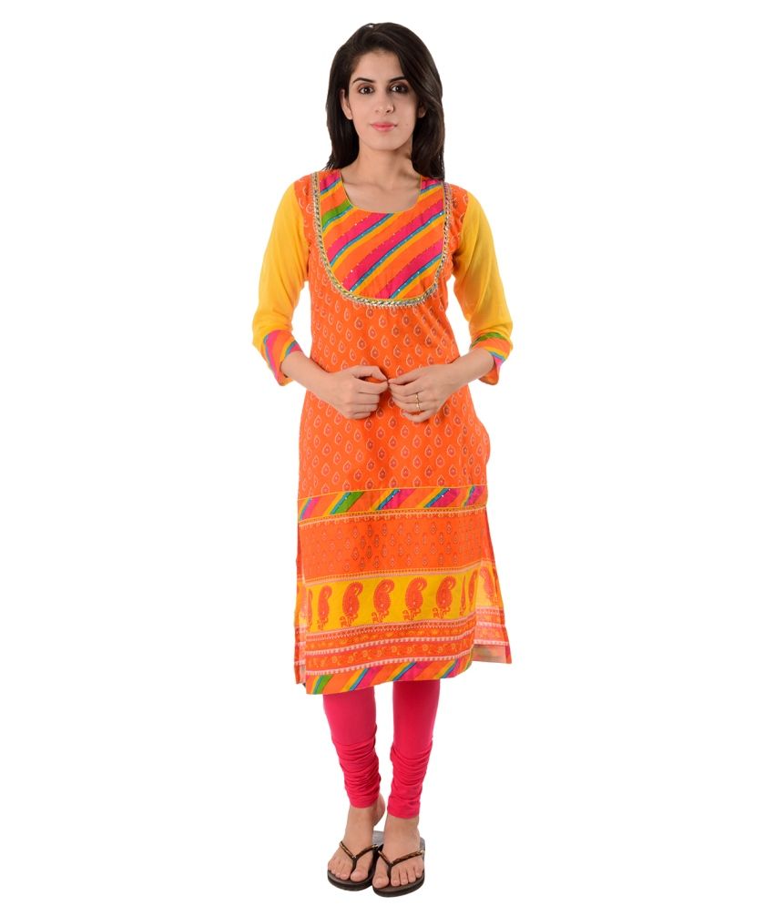 Divena Orange Cotton Kurti - Buy Divena Orange Cotton Kurti Online at ...