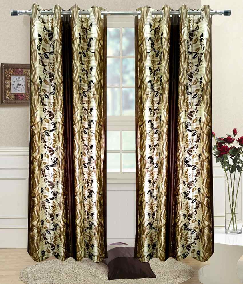 Homefab India Set of 2 Window Eyelet Curtains Solid Brown