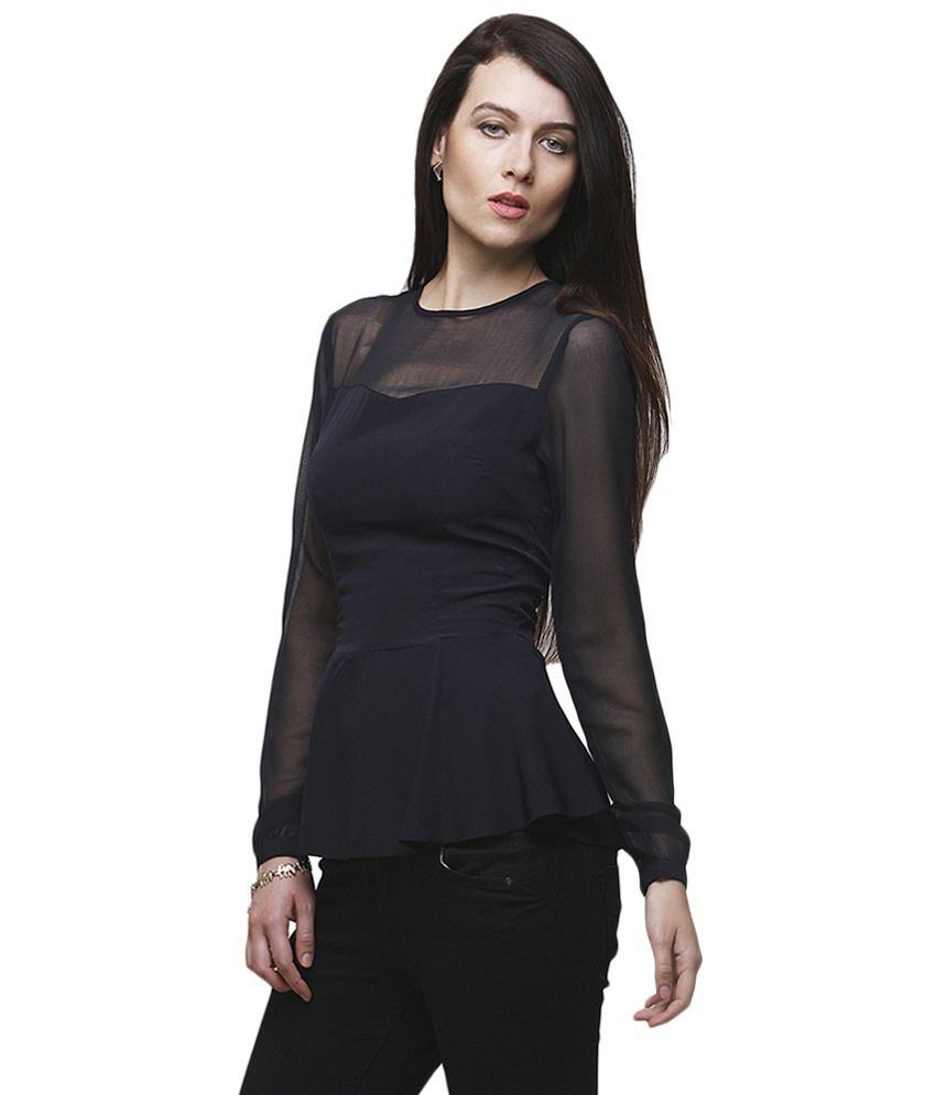 Yepme Black Ingrid Sheer Peplum Top Buy Yepme Black Ingrid Sheer