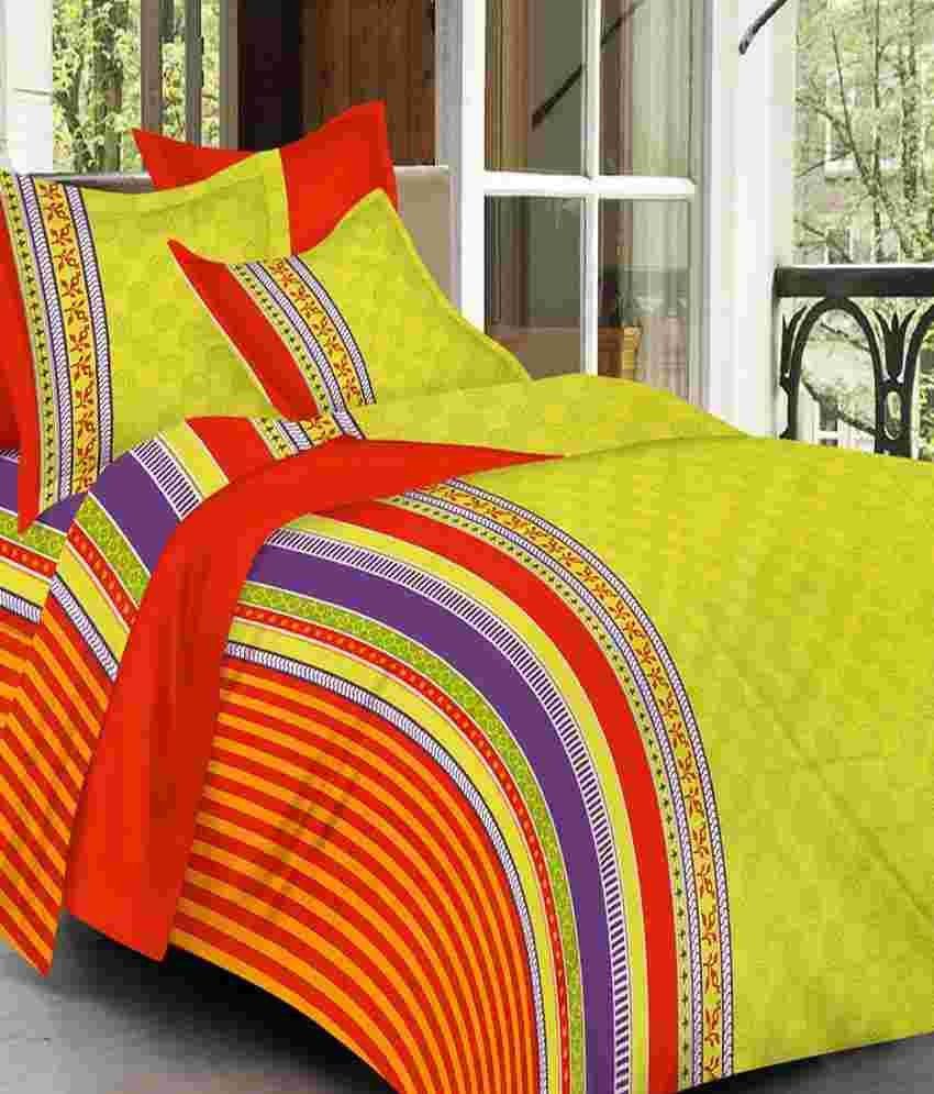 Grj India Green Cotton Double Bedsheet With 2 Pillow Cover Buy Grj