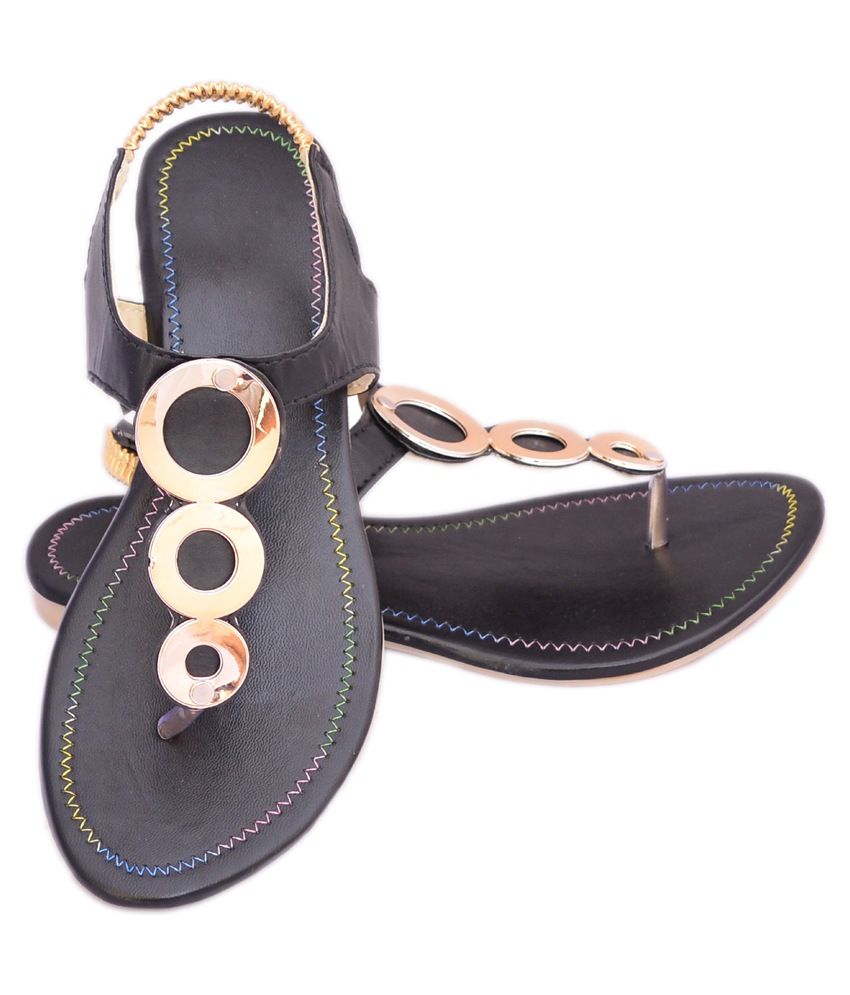 Myra Black Flat Sandals Price in India- Buy Myra Black Flat Sandals Online at Snapdeal