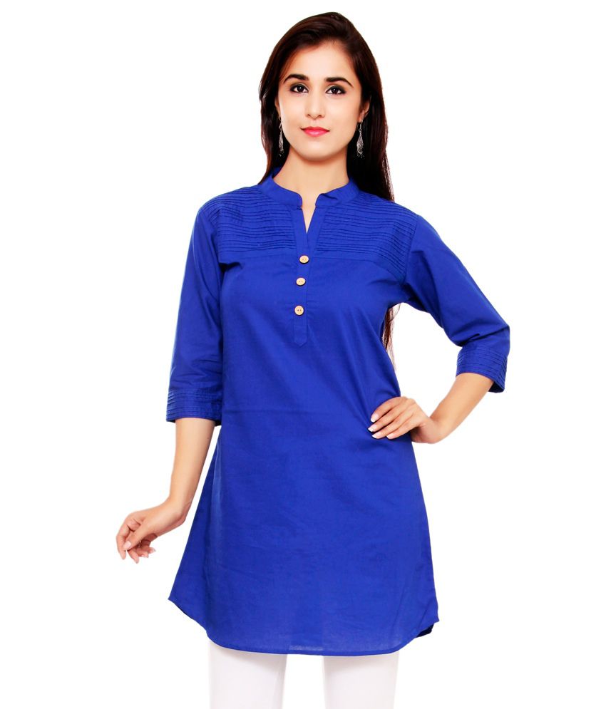 Indian Virasat Blue Cotton Tunics - Buy Indian Virasat Blue Cotton ...