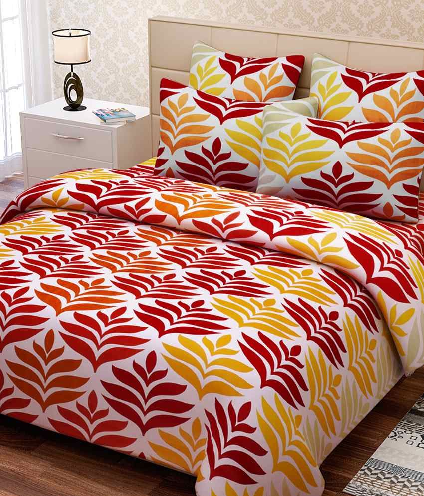 Sej By Nisha Gupta Red Cotton Double Bedsheet With 2 Pillow Cover Buy