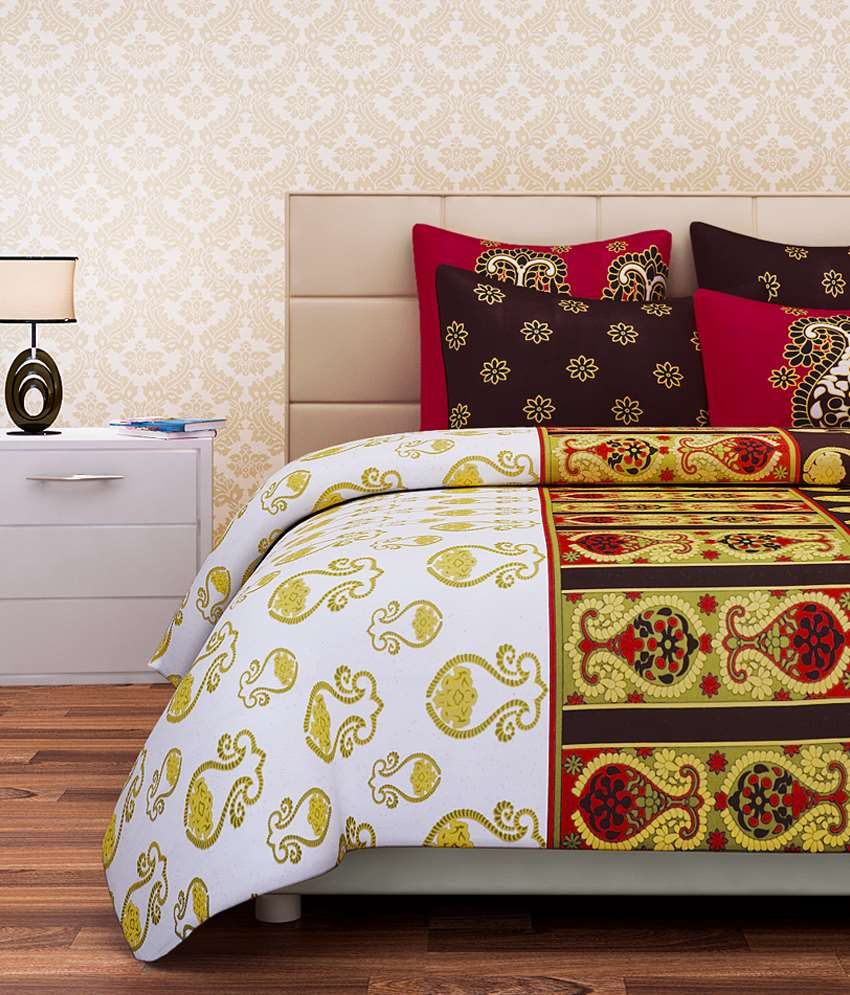 Sej By Nisha Gupta Yellow Cotton Double Bedsheet With 2 Pillow Cover
