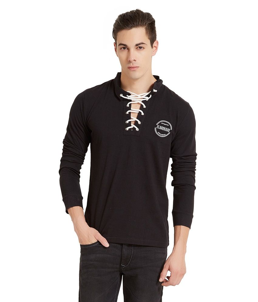 Elaborado Black Cotton Full Sleeves T Shirt - Buy ...