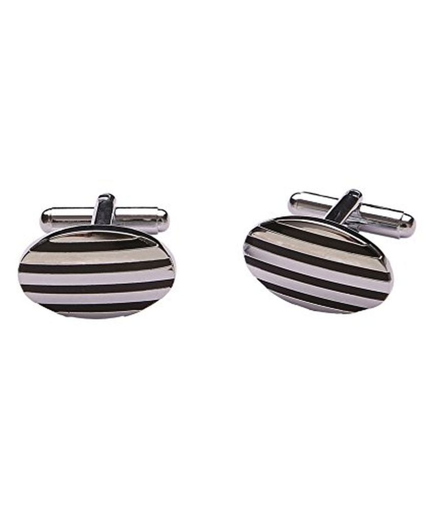     			The Jewelbox Silver Metal Enamel Cufflinks