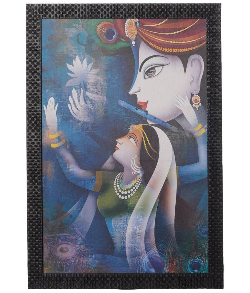     			eCraftIndia Blue & White Radha Krishna Satin Framed UV Art Print Painting