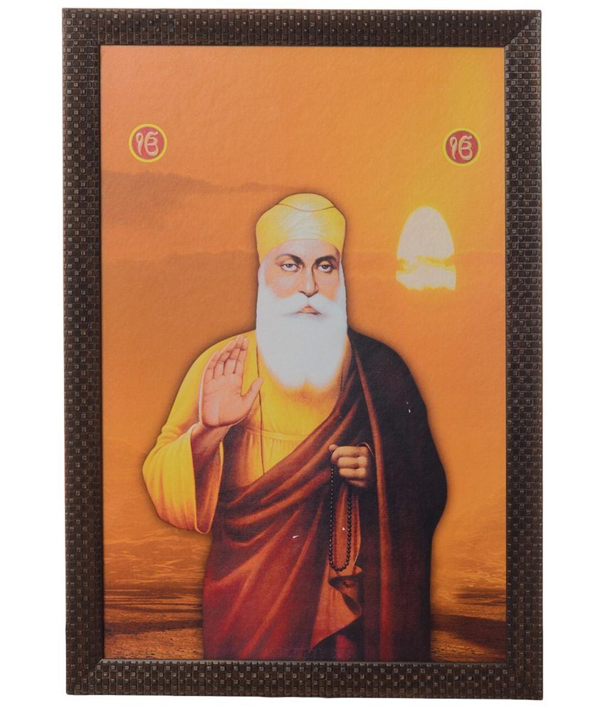     			eCraftIndia Orange & Yellow Gurunanak Satin Framed UV Art Print Painting