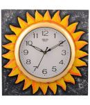 eCraftIndia Gray & Yellow Wooden Glorious Sun Wall Clock